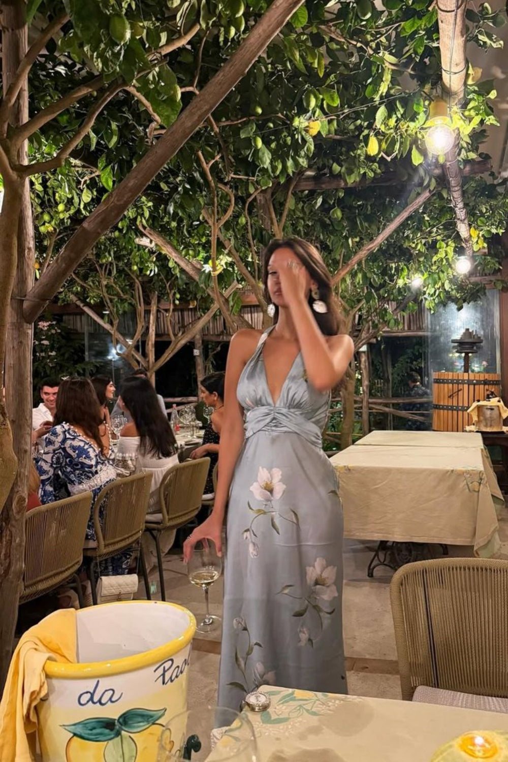 amakanas-Party dress Blue floral long satin dress/vacation dress gh6152