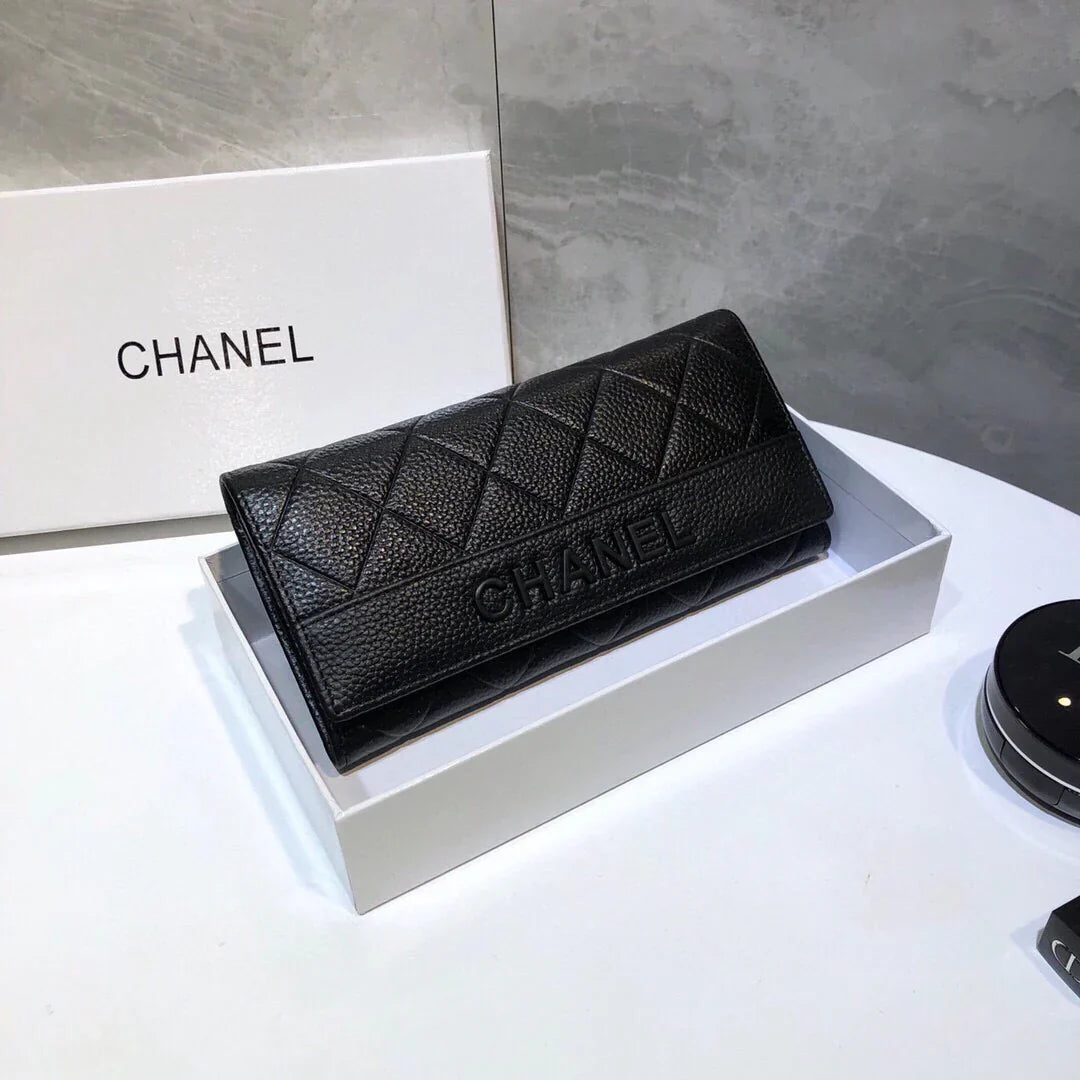 CHANEL Premium Leather Trendy Long Wallet Black 19x10cm