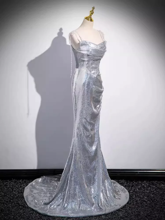 Elegant Silver Sequin Mermiad Prom Dress Long Evening Dress SH1037