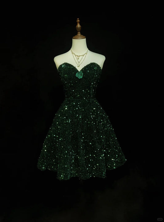 Green shiny princess sequin short retro fashion homecoming dress prom dress evening dress gh4368