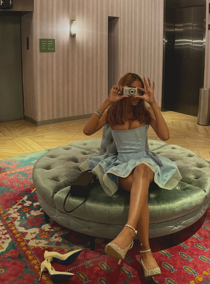 Princess A Line Strapless Blue Satin Tulle Short Homecoming Dress Birthday Dress SH2239