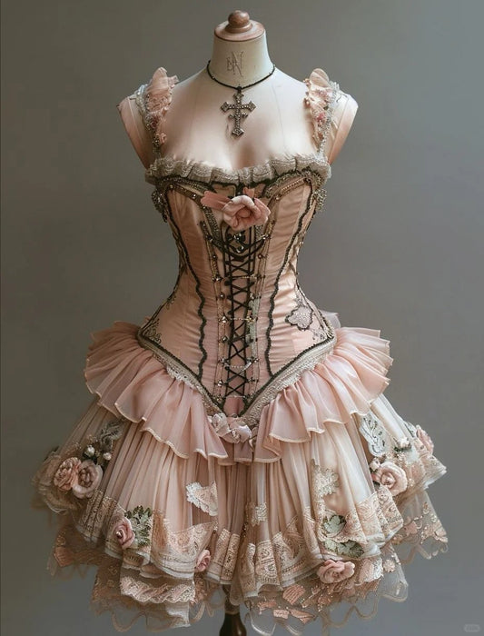 Pink Vintage Sweet Beaded Floral Short Chiffon Homecoming Dress Birthday Party Dress Prom Dress gh4688