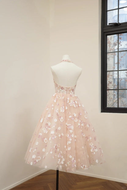 amakanas-Pink floral fashion long tulle sequin homecoming dress birthday dress Prom dress evening dress gh5071