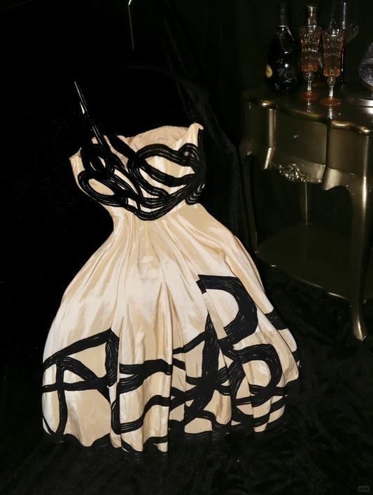 Champagne Black Floral Homecoming Dress Short Satin Ball Gown Evening Dress gh4426