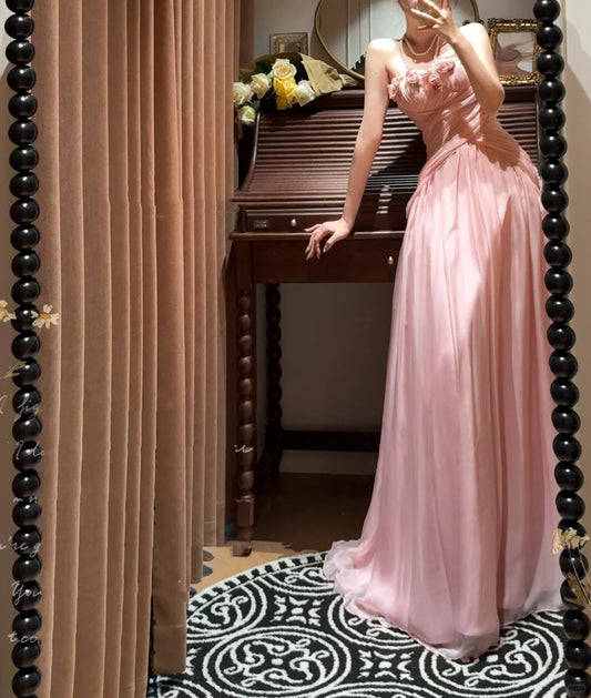Pink Floral Elegant Long Tulle Prom Dress Evening Dress Party Dress Bridesmaid Dresses gh4461