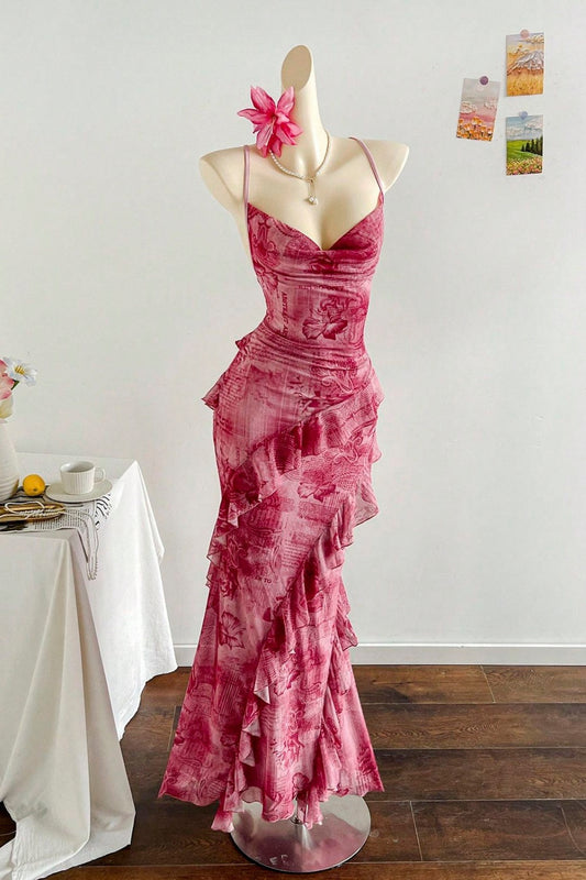 amakanas-Pink Floral Strapless Party Dress gh6104