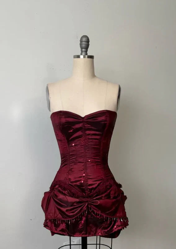 amakanas-Vintage Burgundy corset homecoming dresses tight hoco dresses gh5808