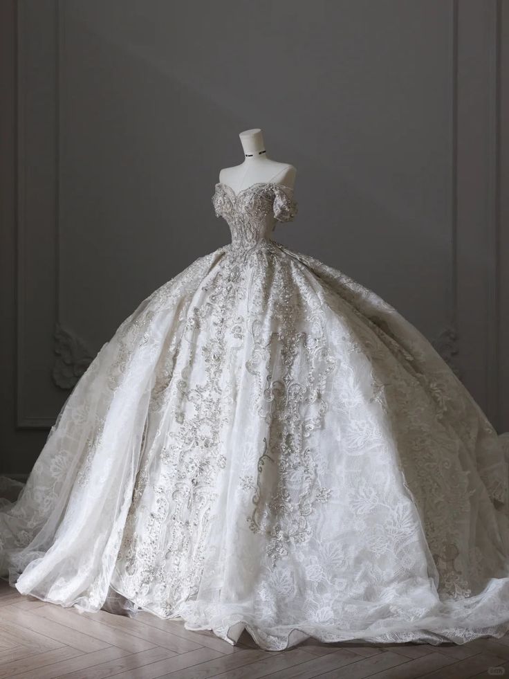 Gorgeous Off-Shoulder Embroidered Wedding Dress A-Line Fairytale Beading Lace Bridal Gown TP5076