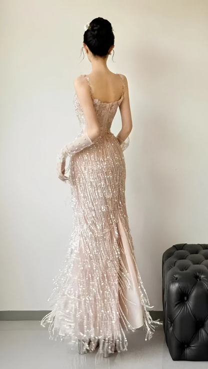 Sparkle Appliques Sheath Prom Dresses Tassel Night Dance Dress cg26085