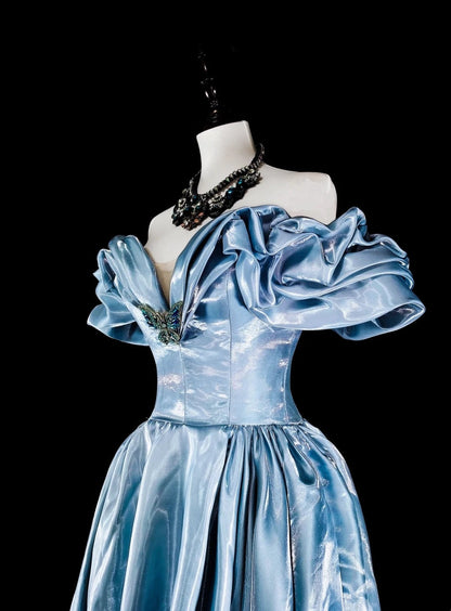 amakanas-Elegant long satin formal ball gown in blue gh6136