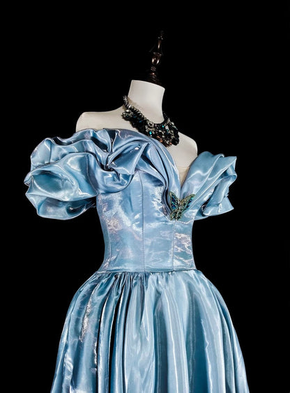 amakanas-Elegant long satin formal ball gown in blue gh6136