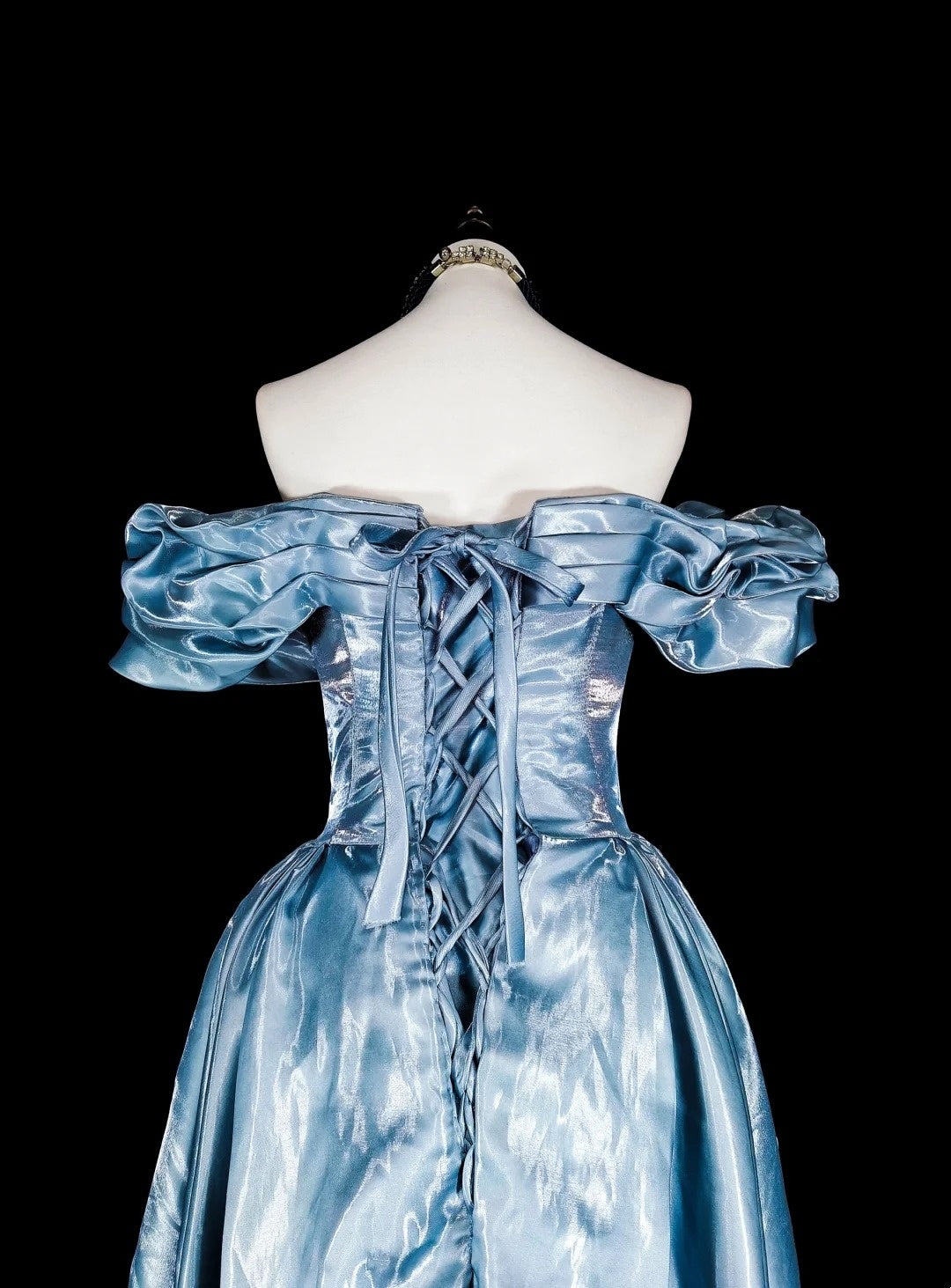 amakanas-Elegant long satin formal ball gown in blue gh6136