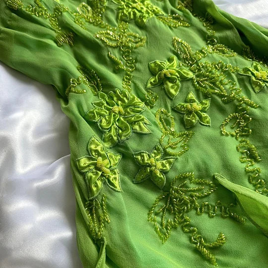Green flowers exquisite beaded short/mid-length chiffon ruffle homecoming dress birthday party dress gh4862