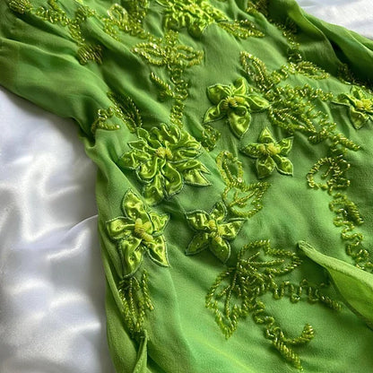 Green flowers exquisite beaded short/mid-length chiffon ruffle homecoming dress birthday party dress gh4862