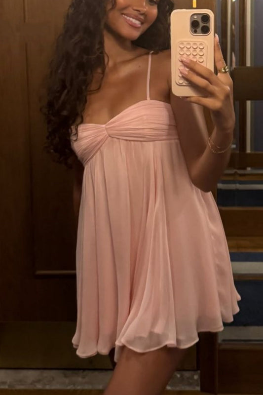 amakanas-Pink Spaghetti Strap Short Homecoming Dress Birthday Dress Casual gh5856