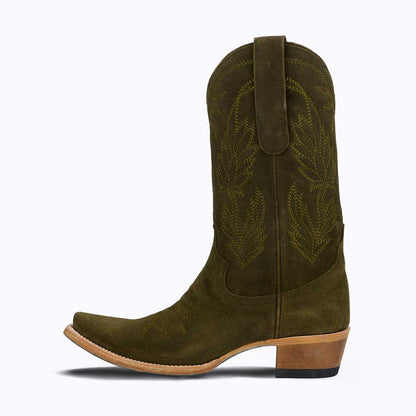 Elegant Embroidered Chunky Heel Mid-Calf Cowgirl Boots in Oliver