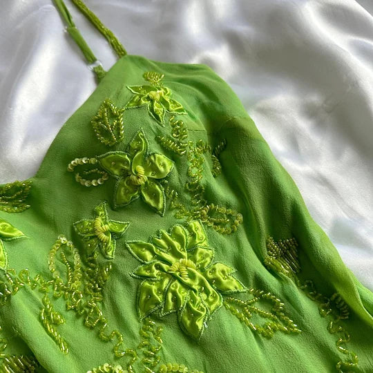 Green flowers exquisite beaded short/mid-length chiffon ruffle homecoming dress birthday party dress gh4862
