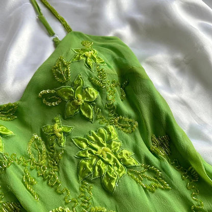 Green flowers exquisite beaded short/mid-length chiffon ruffle homecoming dress birthday party dress gh4862
