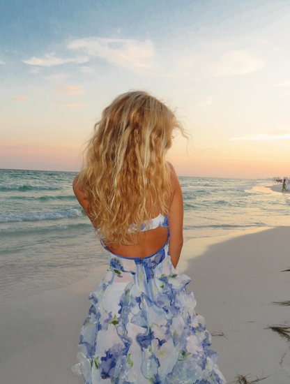 Classic Blue Floral Prom Dresses Long Evening Gown  SH962