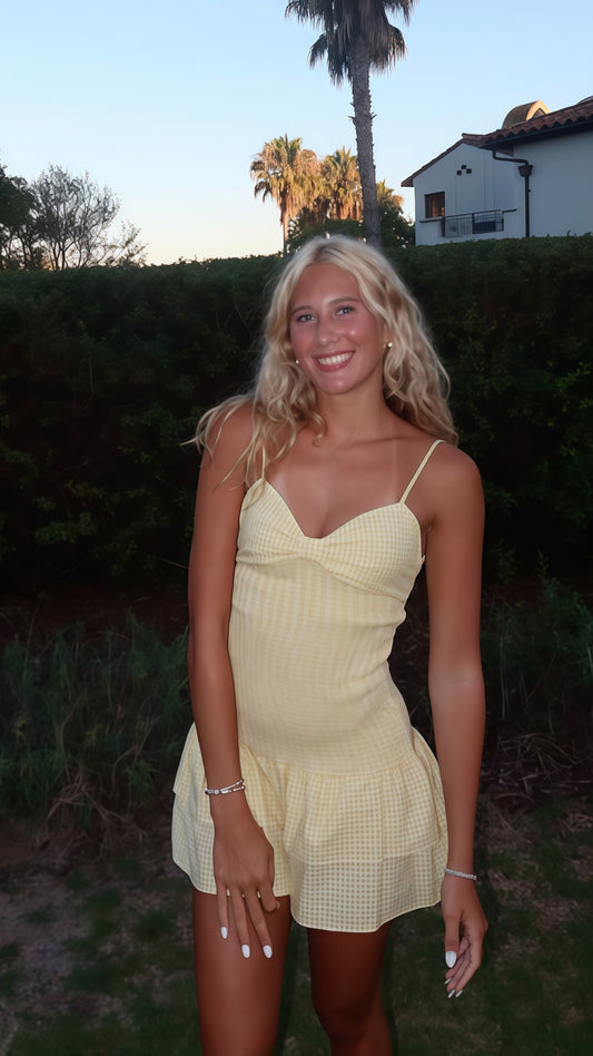 Light Yellow Grid Bodycon Homecoming Dresses Spaghetti Straps Hoco Graduation Dress,AST1843