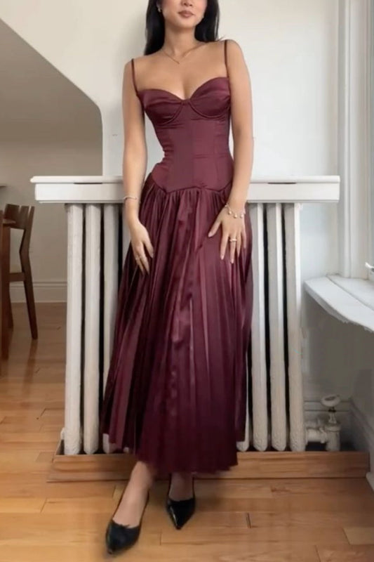 amakanas-Satin spaghetti strap tight mid-length prom dress bridesmaid dress gh5774