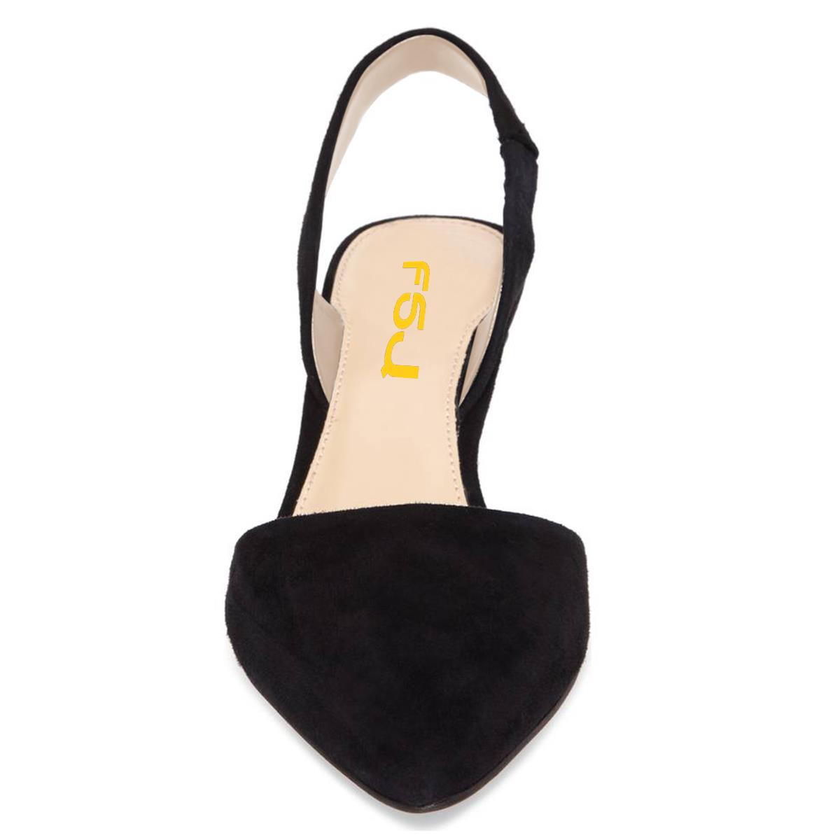 Classic Vegan Suede Closed Toe Slingback Heels Black Pumps for Women