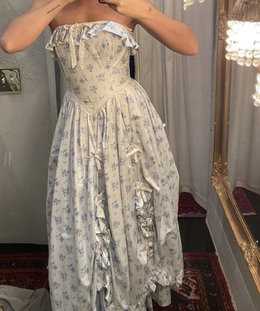 amakanas--Blue floral elegant long chiffon homecoming dress for women girls garden party dress gh5716