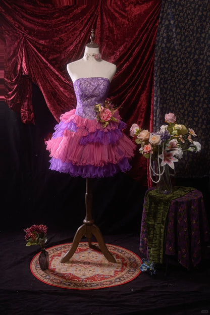 Purple Pink Sweet Lace Homecoming Dress Vintage Prom Dress Birthday Dress gh4541