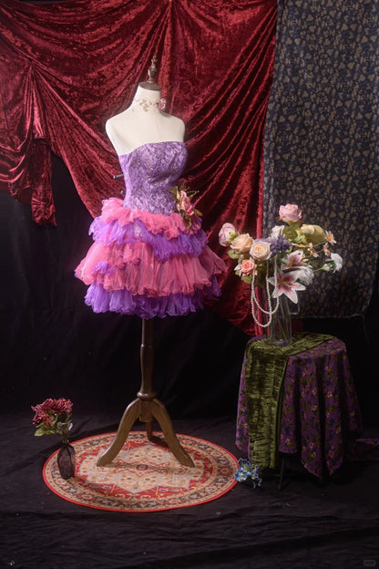 Purple Pink Sweet Lace Homecoming Dress Vintage Prom Dress Birthday Dress gh4541