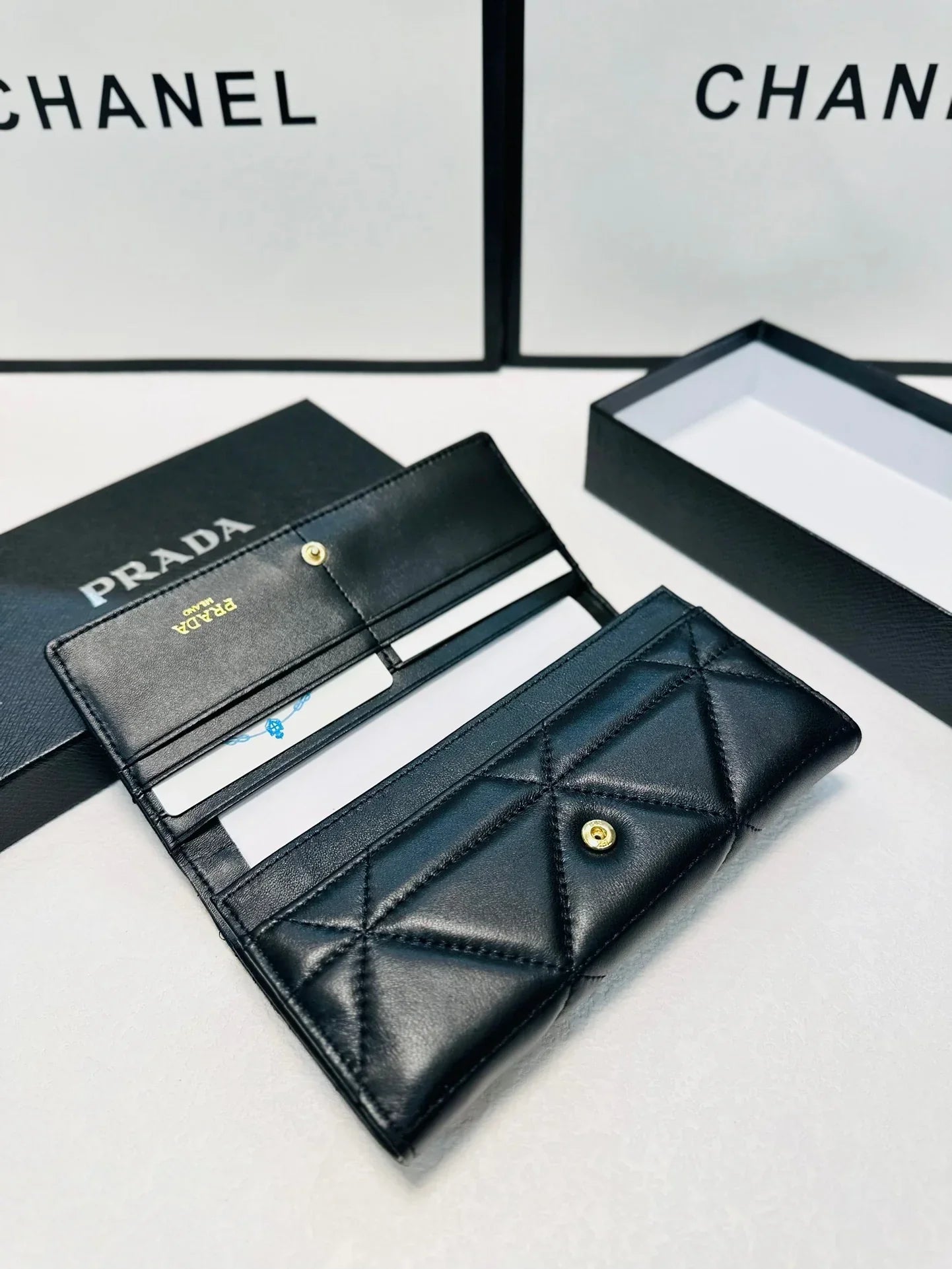 Prada Long Leather Wallet In Black 19x10cm