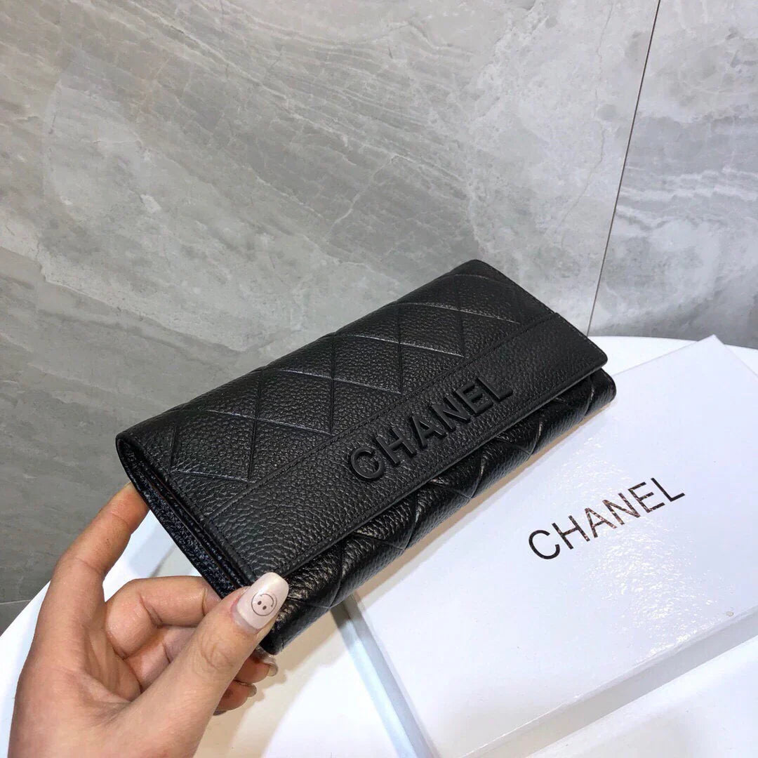 CHANEL Premium Leather Trendy Long Wallet Black 19x10cm