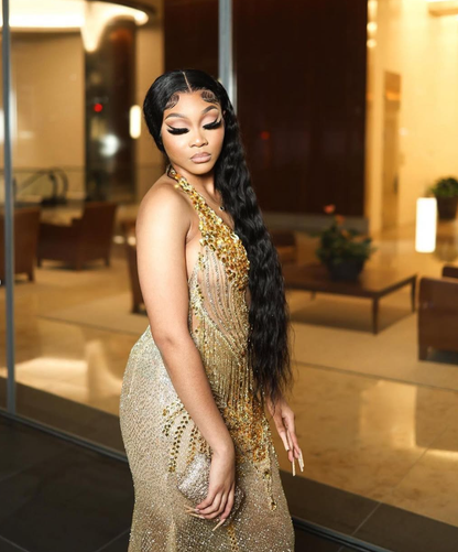 Gold Beaded Sequin Mermaid Prom Dress Evening Dress SH981