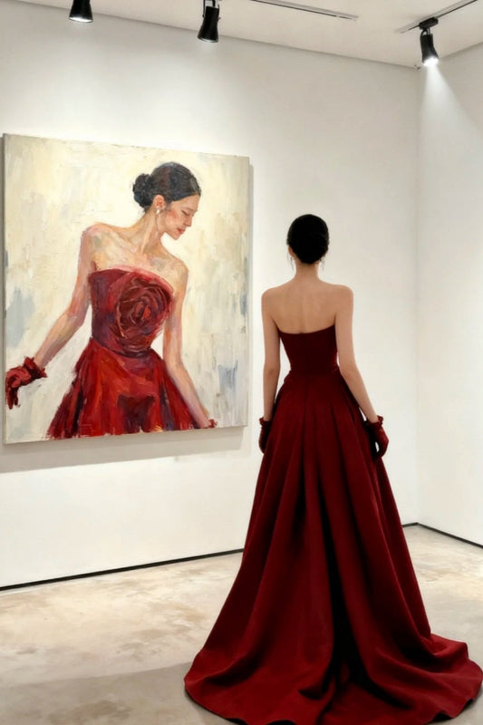 amakanas- Red Long Sleeve Off-The-Shoulder Bodycon Satin Floor-Length Ball Gown Prom Dress gh5962