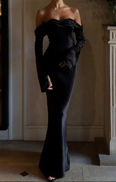 Mermaid Off The Shoulder Black Prom Dress party Evening Gown SH1294