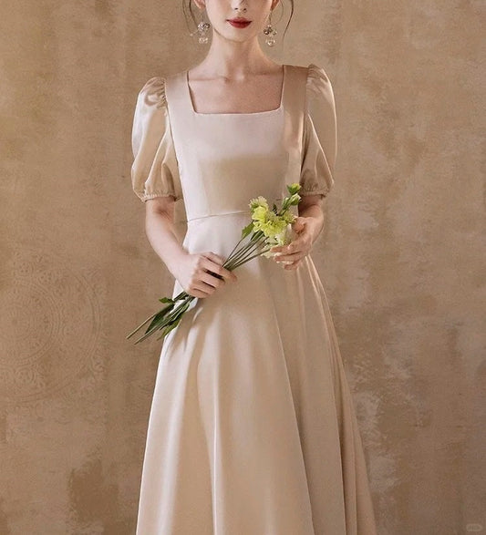 Champagne Elegant Fashion Long Satin Ball Gown Evening Dress Party Dress Bridesmaid Dresses Prom Dress Wedding Mother of the Year Dress gh3998