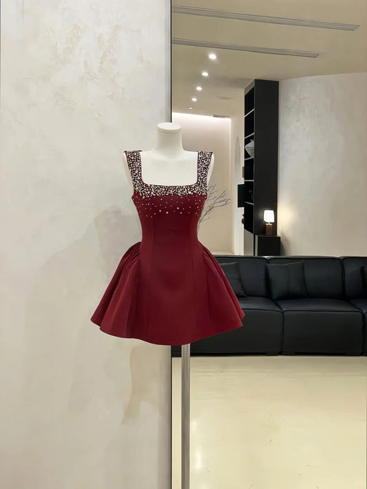 Black/White/Burgundy Beaded beautiful princess Homecoming Dress Short Satin Ball Gown Evening Gown Birthday Gown gh4522