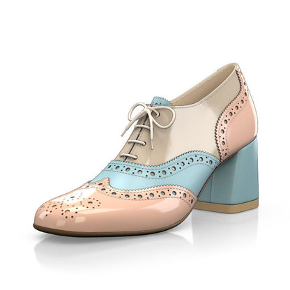 Multicolor Square Toe Chunky Heel Brogue Detail Oxford Heels