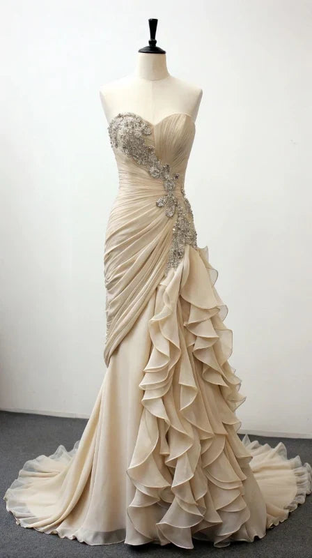 amakanas-Divine Exquisite Applique Elegant Mermaid Slim-Fitting, Off-The-Shoulder, Long, Floor-Length Tulle Ball Gown, Formal Wedding Dress gh5973