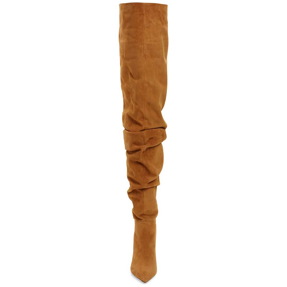 Tan Pointed Toe Stiletto Heel Pull-On Over The Knee Boots