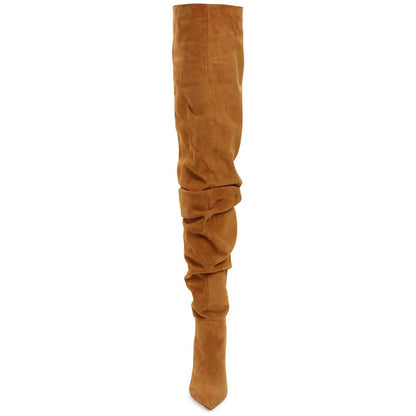 Tan Pointed Toe Stiletto Heel Pull-On Over The Knee Boots