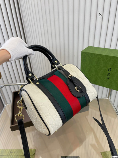 Gucci Dark Brown/Beige GG Canvas and Small Vintage Web Boston Bag