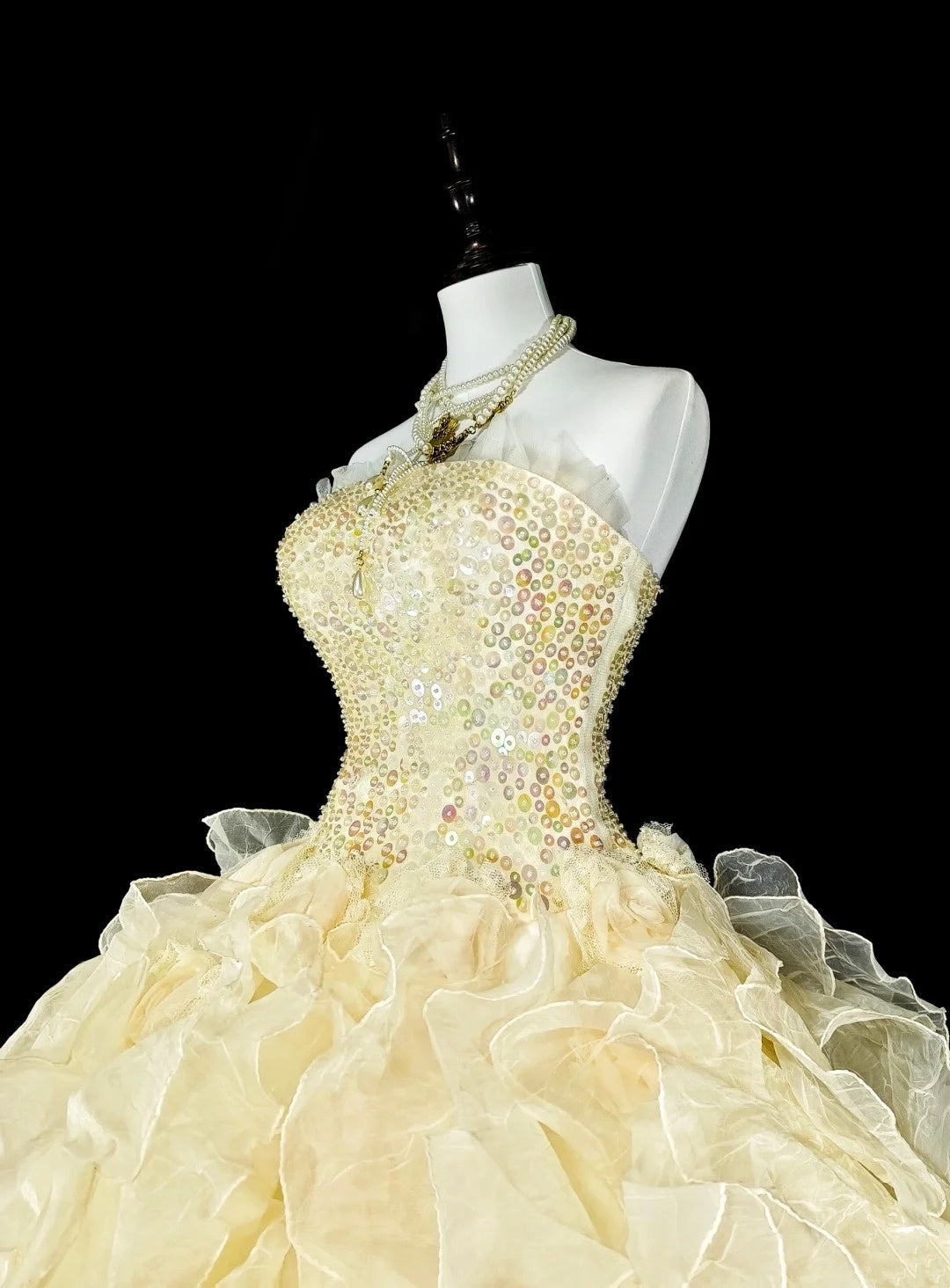amakanas-Yellow tulle princess-style long formal ball gown, birthday dress, graduation dress gh6137