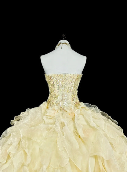 amakanas-Yellow tulle princess-style long formal ball gown, birthday dress, graduation dress gh6137