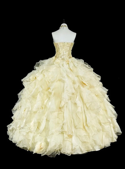 amakanas-Yellow tulle princess-style long formal ball gown, birthday dress, graduation dress gh6137