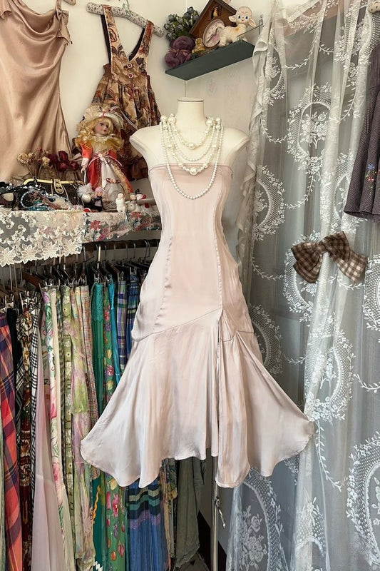 amakanas-- Light pink homecoming dress vintage off-the-shoulder satin short birthday dress gh5728