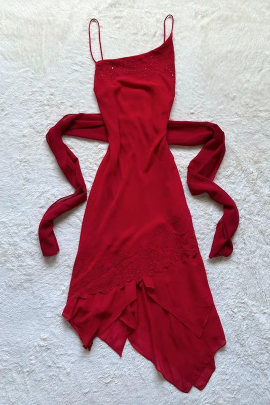 amakanas-Evening Gown Red Delicate Lace And Beaded Long Chiffon Evening Gown gh6100