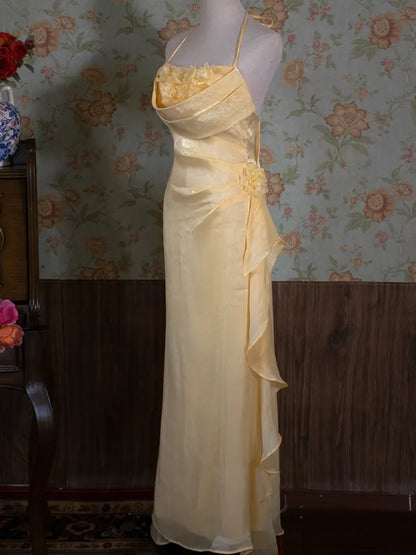 Yellow/Green/Burgundy Shiny Elegant Delicate Floral Backless Long Ball Dress Evening Dress Birthday Party Dress gh3385