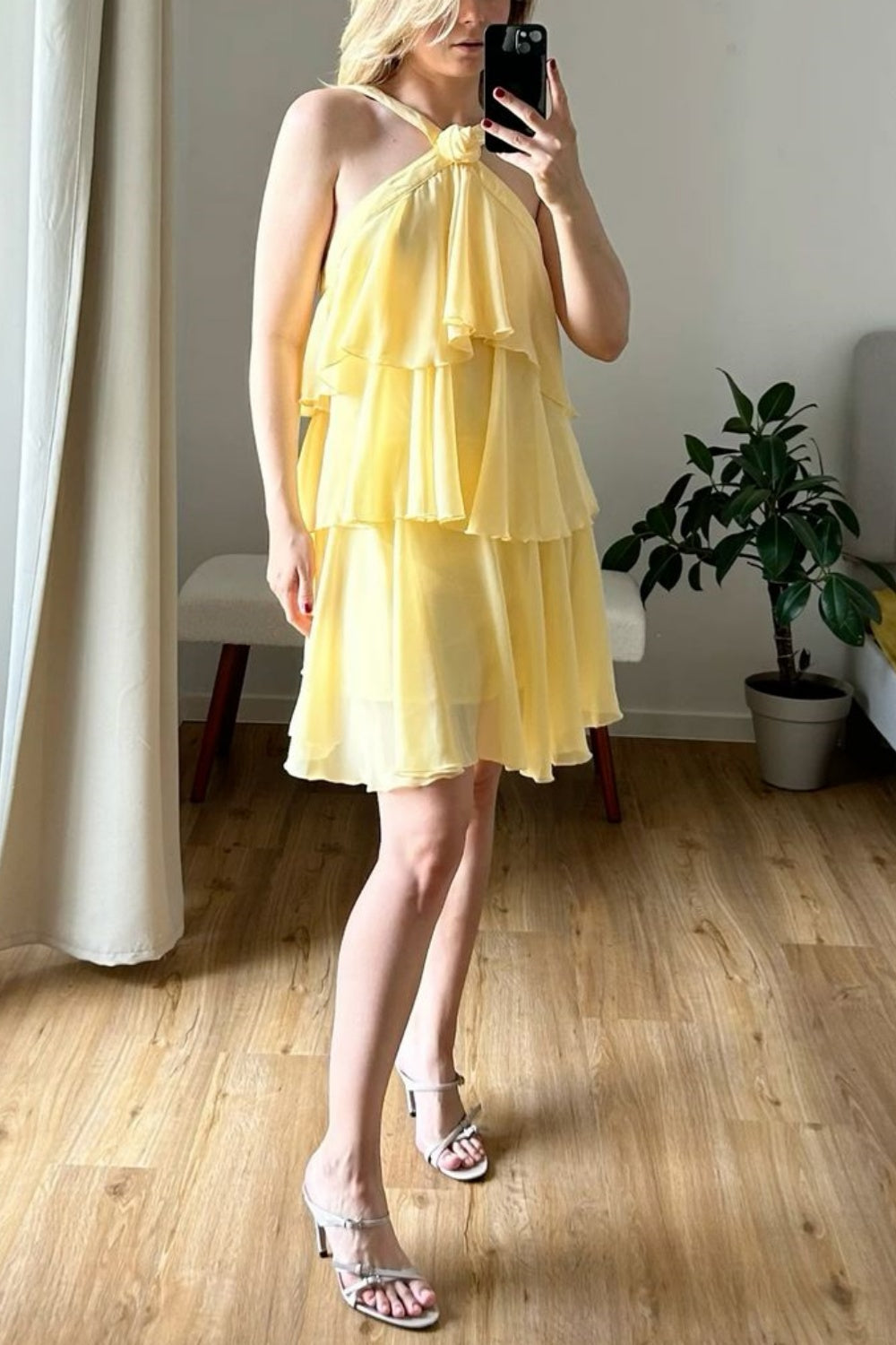 amakanas-Yellow floral suspender short homecoming dress chiffon girlfriend dress sister dress gh5800