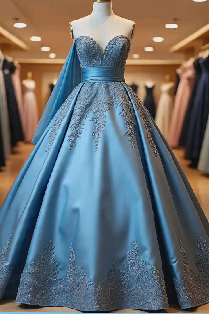 amakanas-Blue, delicately beaded, long satin ball gown gh6159