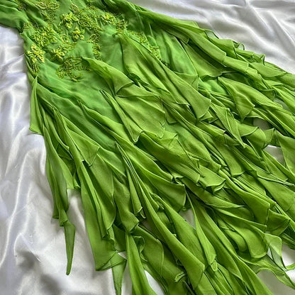 Green flowers exquisite beaded short/mid-length chiffon ruffle homecoming dress birthday party dress gh4862